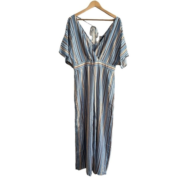 Lulus Vacation Bae Light Blue Striped Short Sleeve Jumpsuit Size XL - Picture 5 of 17